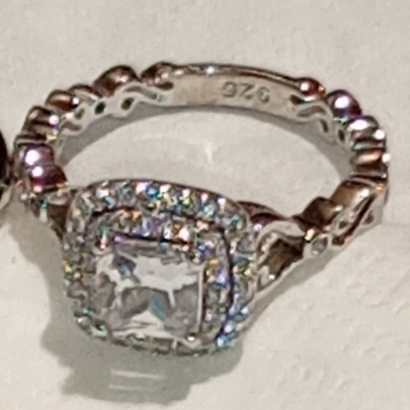 Sterling Silver Engagement And Wedding Band Ring Set/NWOT/Cocktail Ring & Band - Picture 5 of 16